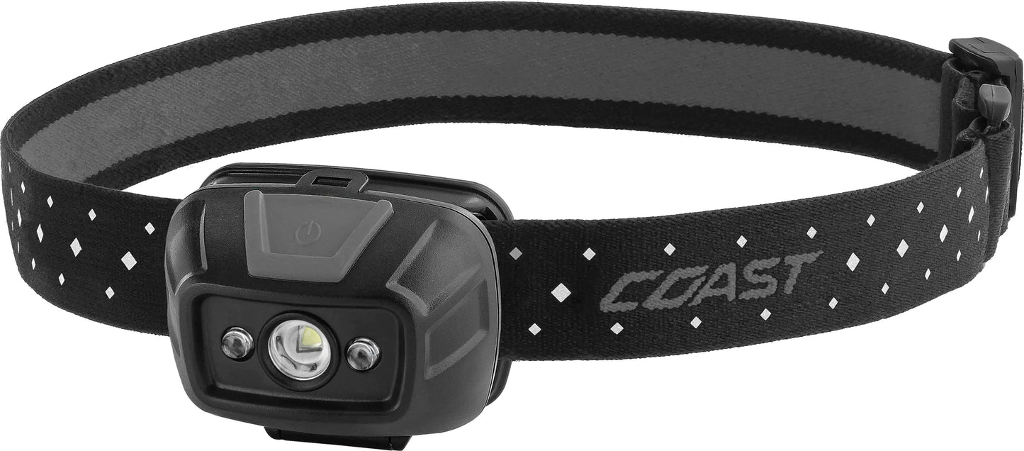 Coast® FL19 365 Lumen Dual Color (White & Red) LED Headlamp Batteries & Hard Hat Clips Included Grey