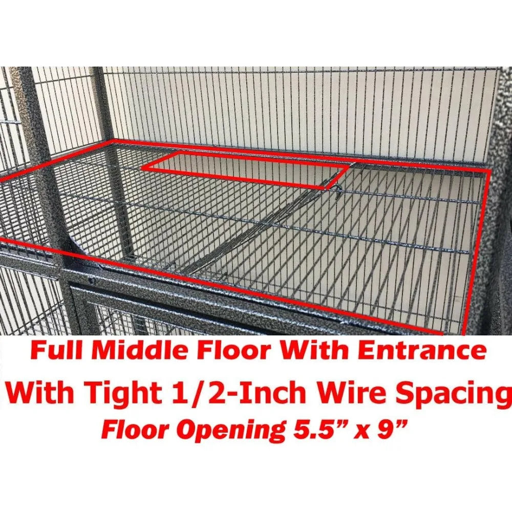 Large Two Full Story Deluxe Double Unit 4-Tiers Tight 1/2-Inch Bar Spacing Durable Front Doors Water Bottle Food Bowl