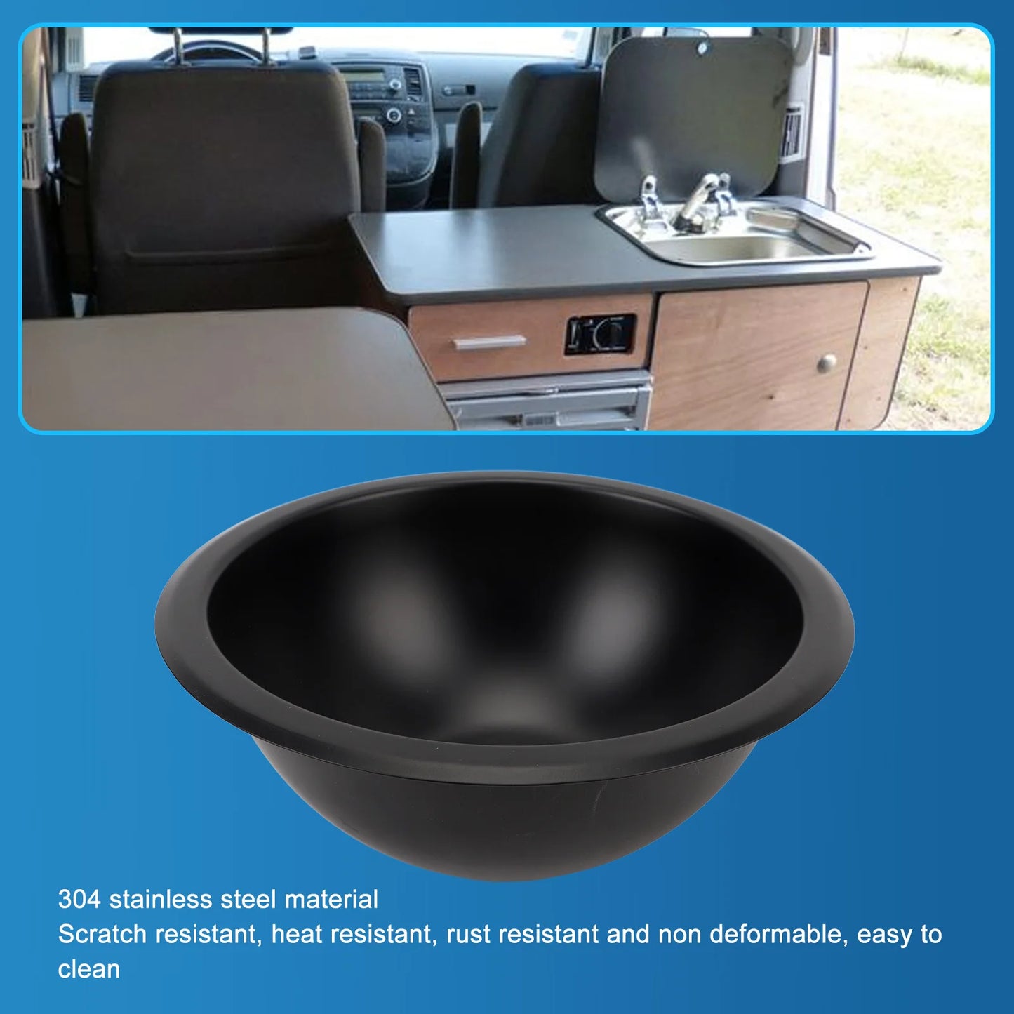 RV Sink 9 X 4in 304 Stainless Steel Round Easy To Clean 40mm Drain Port Hand Wash Basin for RV  Boat  Bathroom Sink
