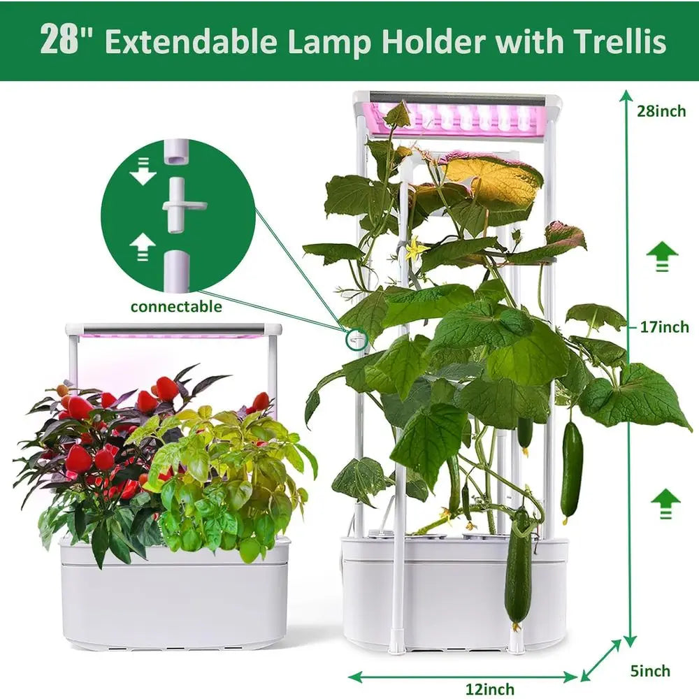 Indoor Vertical Hydroponic System with LED Lighting for Growing Tomatoes, Peppers, and Cucumbers