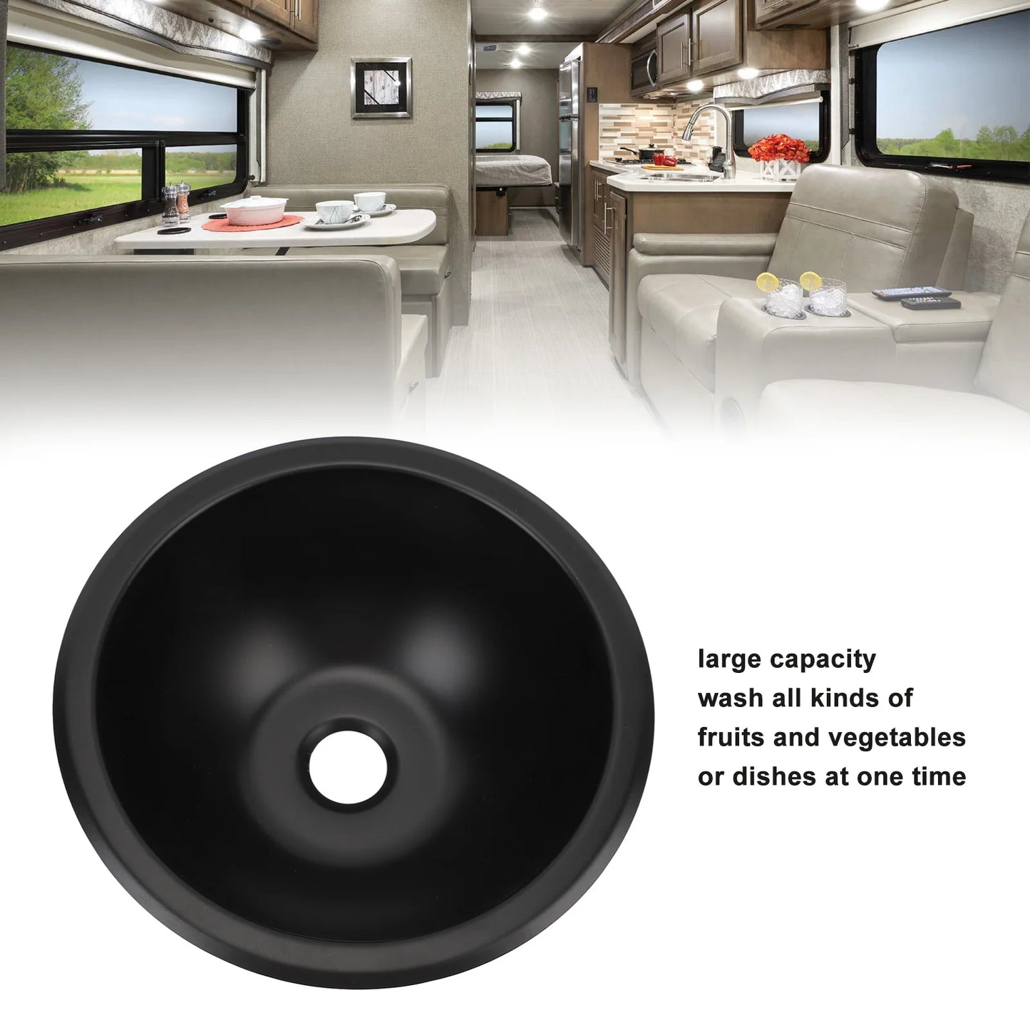 RV Sink 9 X 4in 304 Stainless Steel Round Easy To Clean 40mm Drain Port Hand Wash Basin for RV  Boat  Bathroom Sink