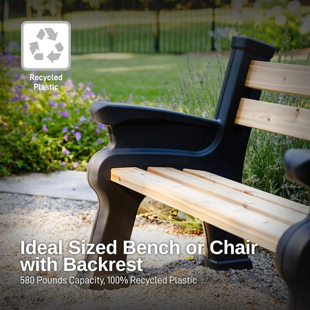 Custom Length Lightweight Indoor or Outdoor Bench Ends with Backrest and Armrest (Wood & Screws Sold Separately), Black