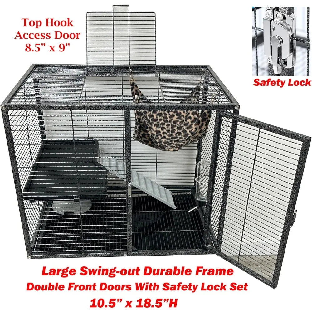 Large Two Full Story Deluxe Double Unit 4-Tiers Tight 1/2-Inch Bar Spacing Durable Front Doors Water Bottle Food Bowl