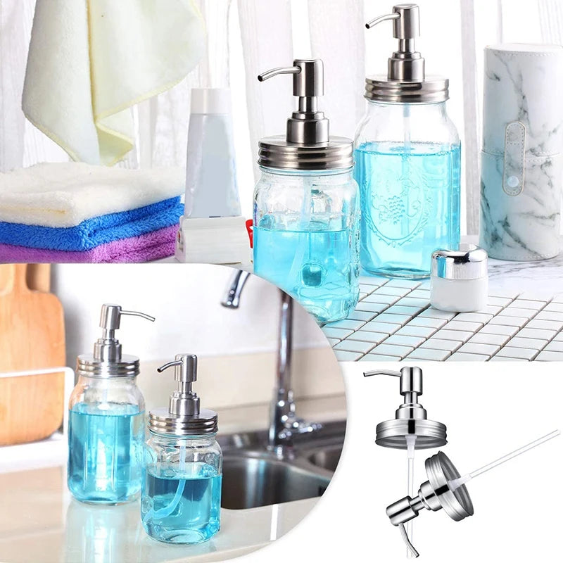 2 Pack Jar Soap Dispenser Lids Kit Stainless Steel Lotion Dispenser Pump Soap Dispenser Lids Rust Proof Bathroom-A21I