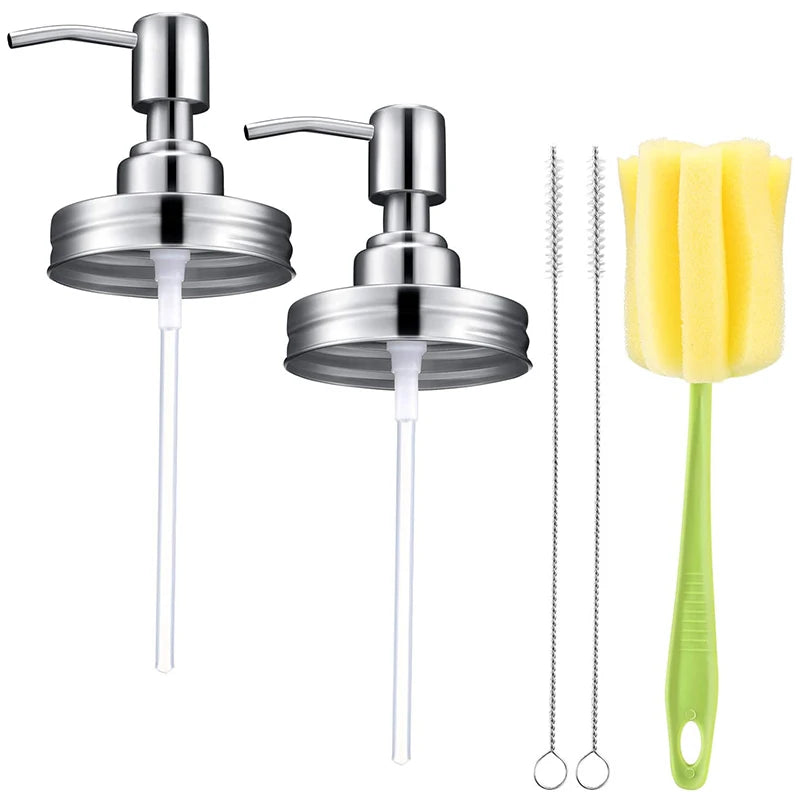 2 Pack Jar Soap Dispenser Lids Kit Stainless Steel Lotion Dispenser Pump Soap Dispenser Lids Rust Proof Bathroom-A21I