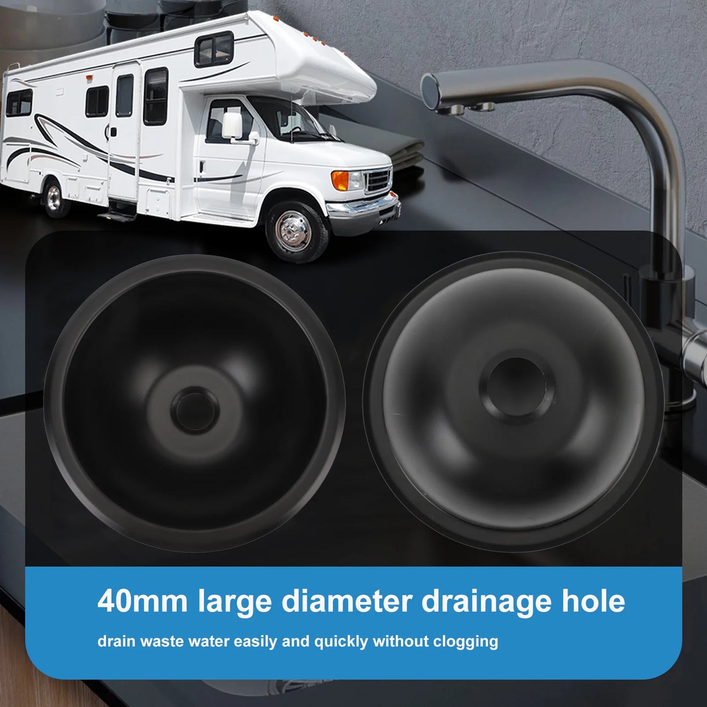 RV Sink 9 X 4in 304 Stainless Steel Round Easy To Clean 40mm Drain Port Hand Wash Basin for RV  Boat  Bathroom Sink