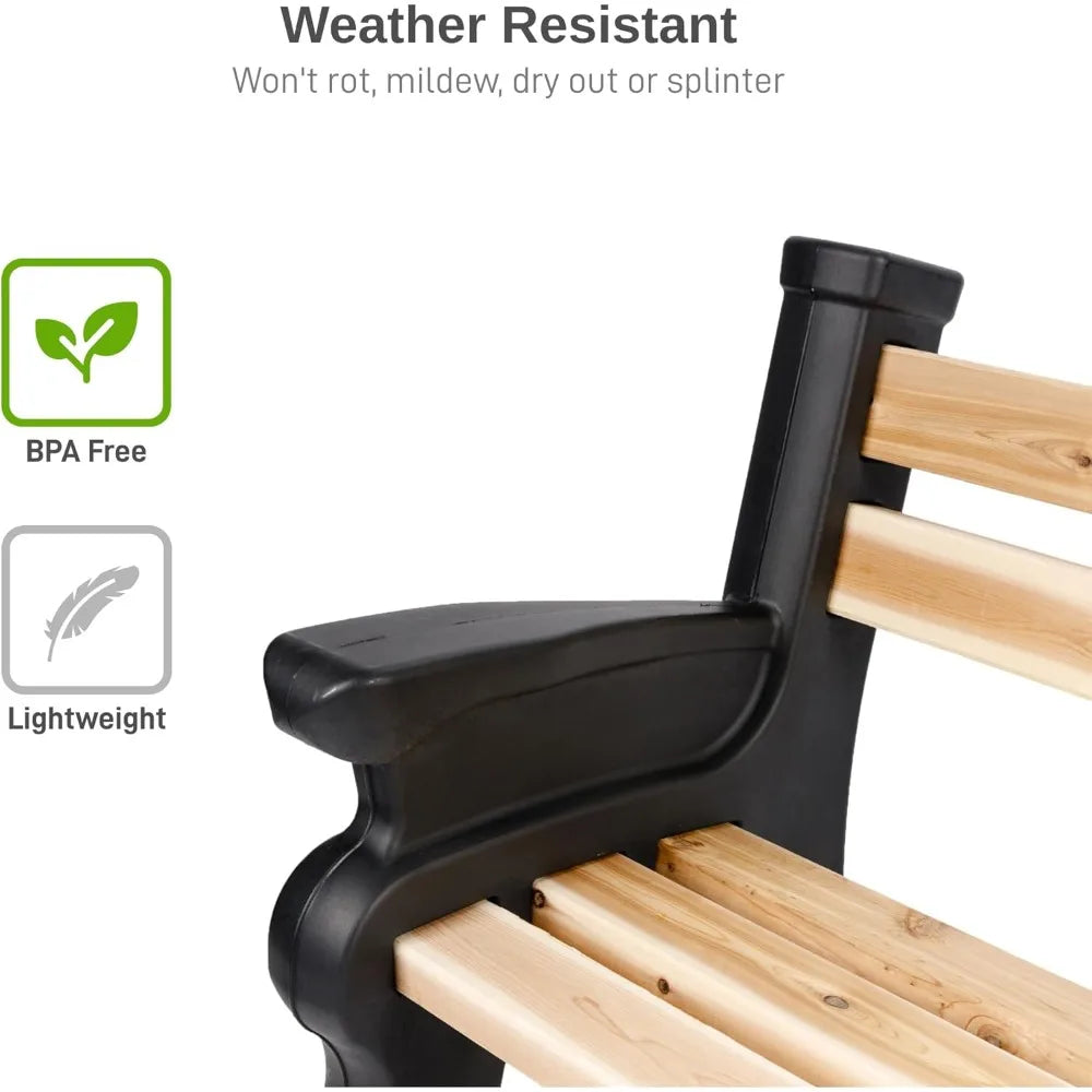 Custom Length Lightweight Indoor or Outdoor Bench Ends with Backrest and Armrest (Wood & Screws Sold Separately), Black
