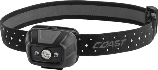 Coast® FL19 365 Lumen Dual Color (White & Red) LED Headlamp Batteries & Hard Hat Clips Included Grey